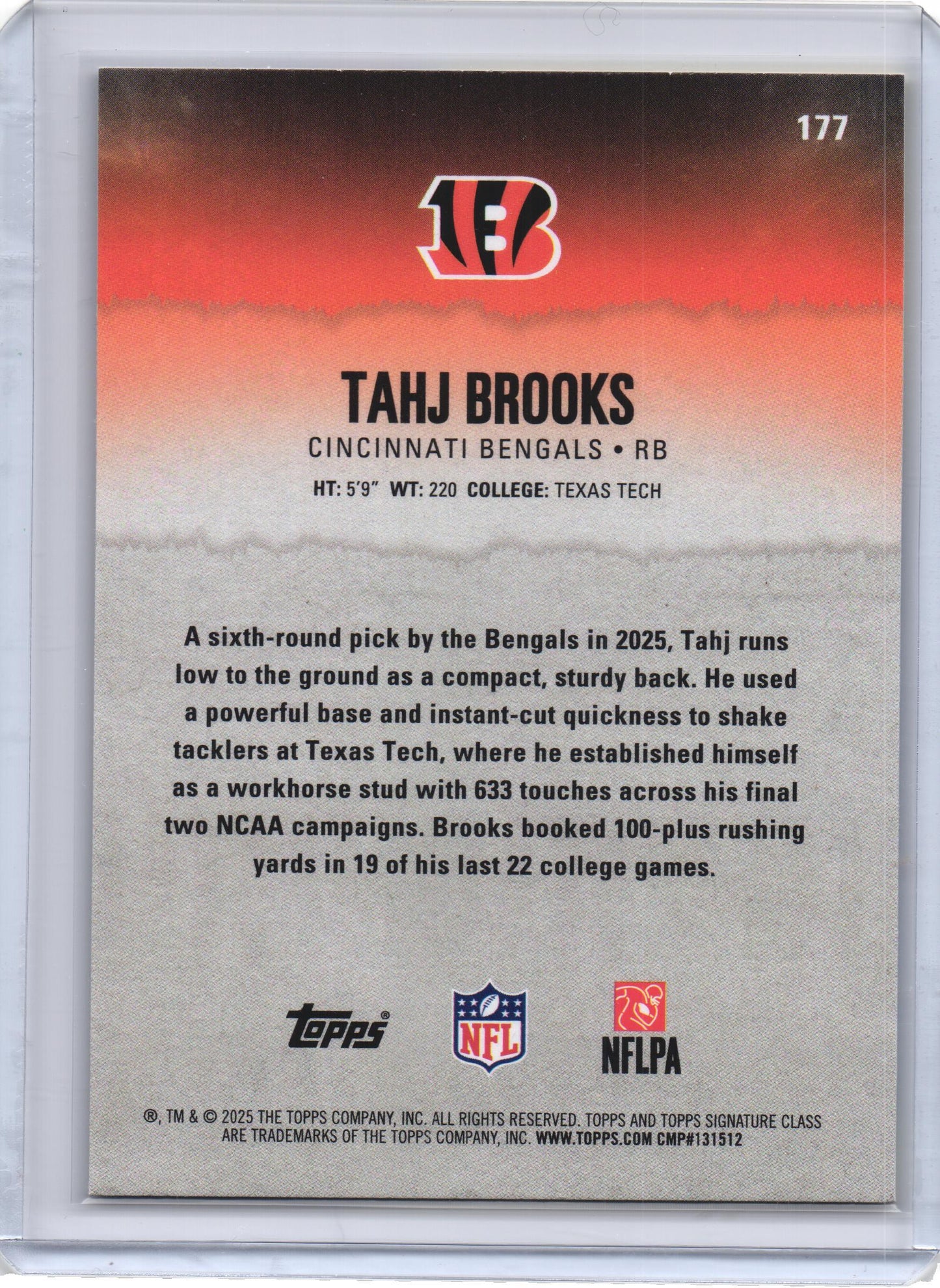 2025 Topps Signature Class Tahj Brooks #177 Yellow Cincinnati Bengals Rookie