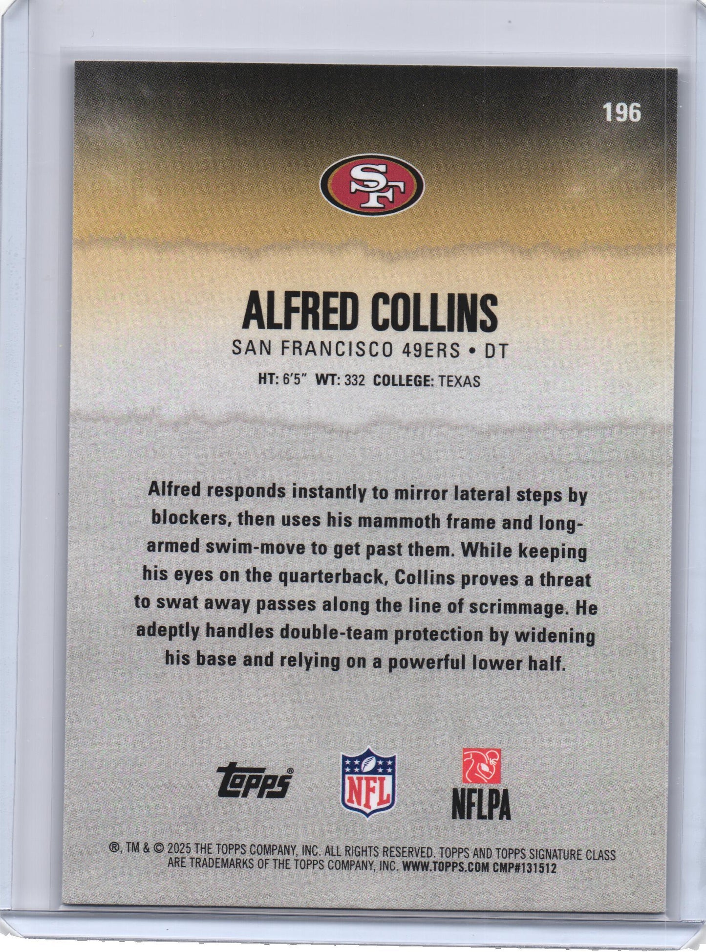 2025 Topps Signature Class #196 Alfred Collins Green & Purple2025 Topps Signature Class #196 Alfred Collins Green & Purple Sold