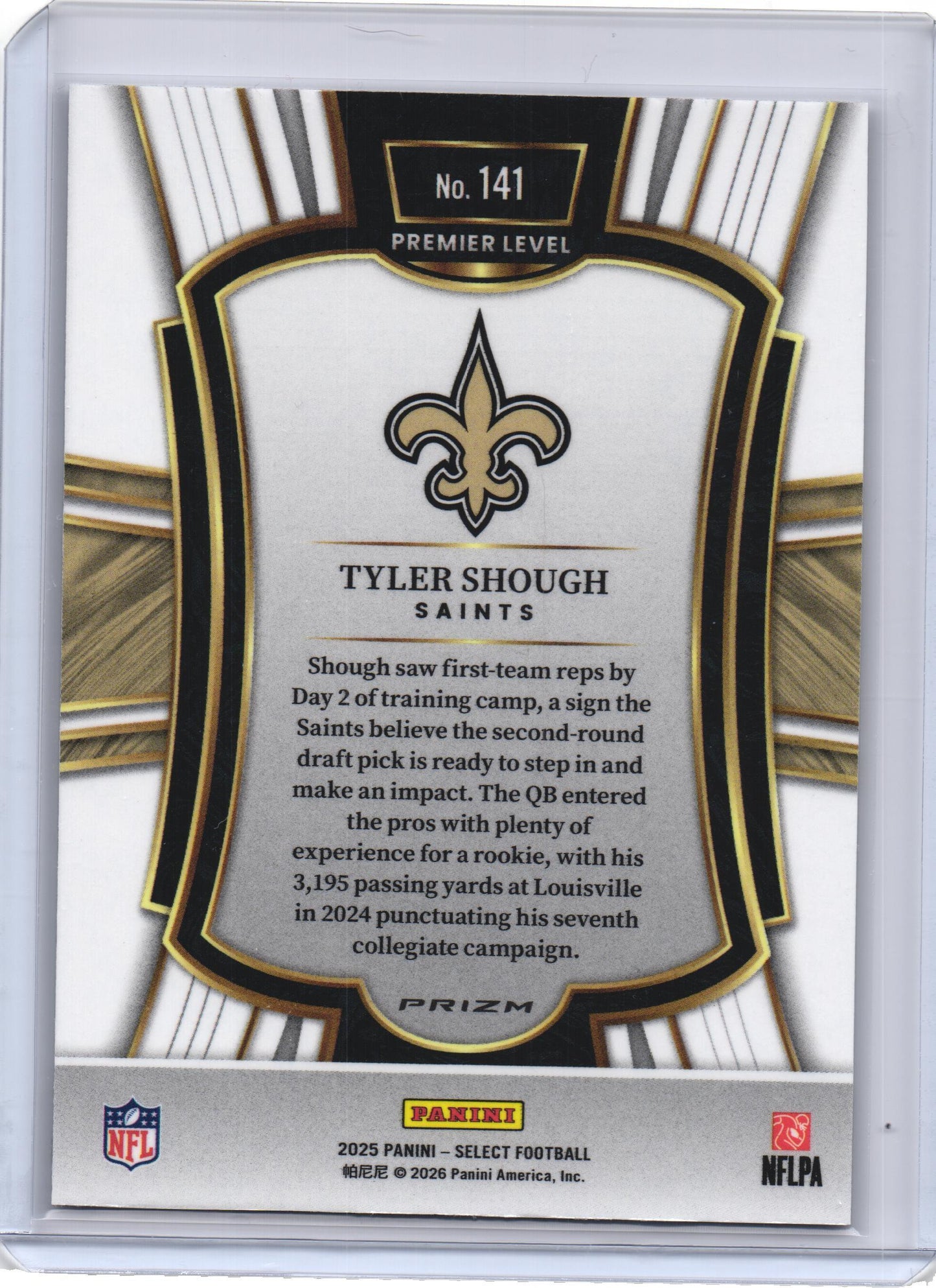 2025 Panini Select - Premier Level Tyler Shough #141 Silver Prizm