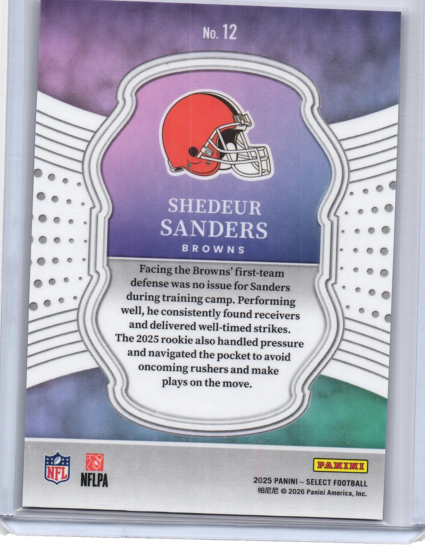 Shedeur Sanders 2025 Panini Select Select Certified RC