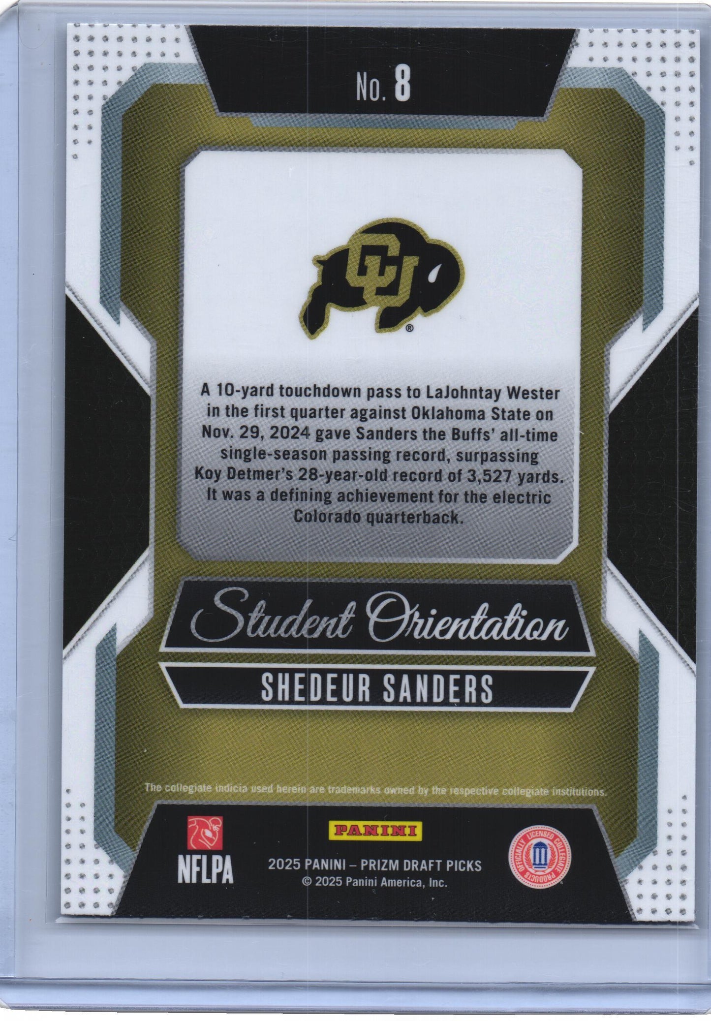 Shedeur Sanders 2025 Panini Prizm Draft Picks Student Orientation