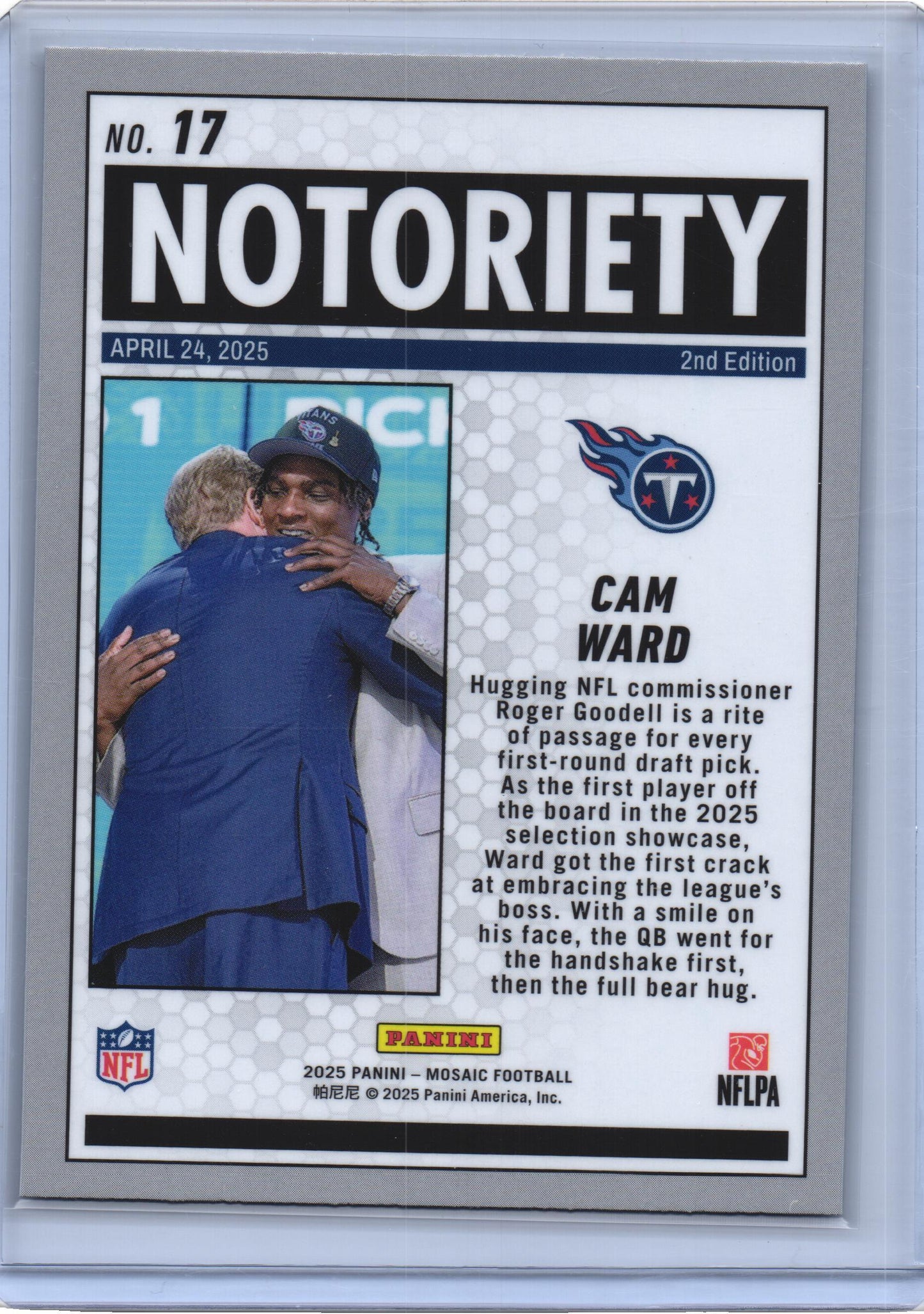 2025 Panini Mosaic Cam Ward Notoriety #17 Rookie RC
