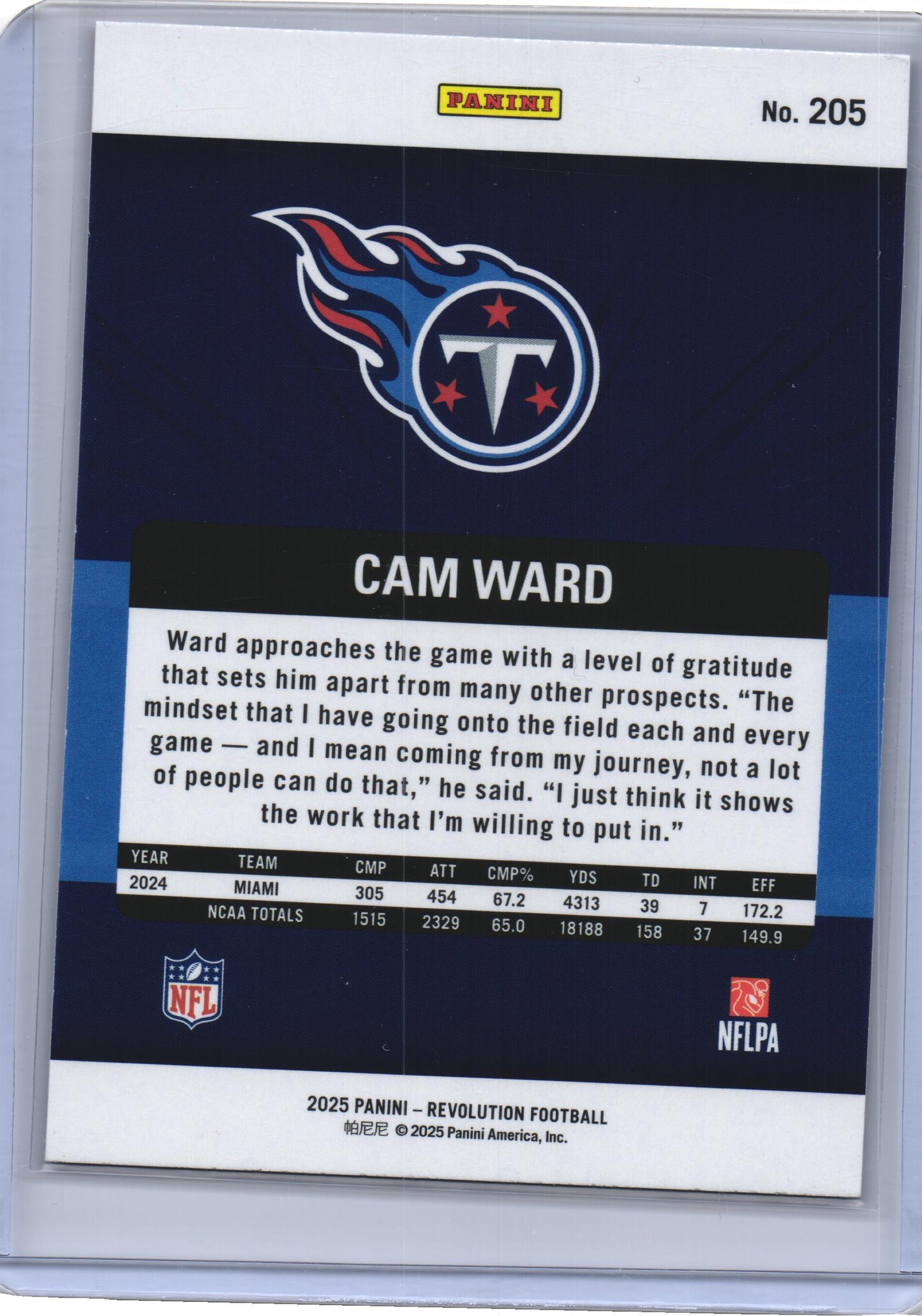 Panini 2025 Revolution Football Cam Ward RC