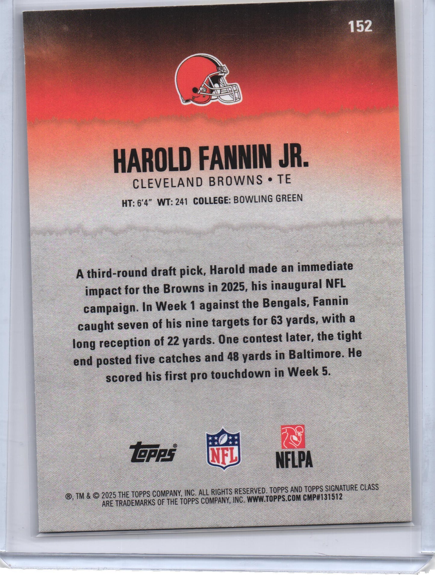 2025 Harold Fannin Jr - Topps Signatures Class RC Yellow Parallel