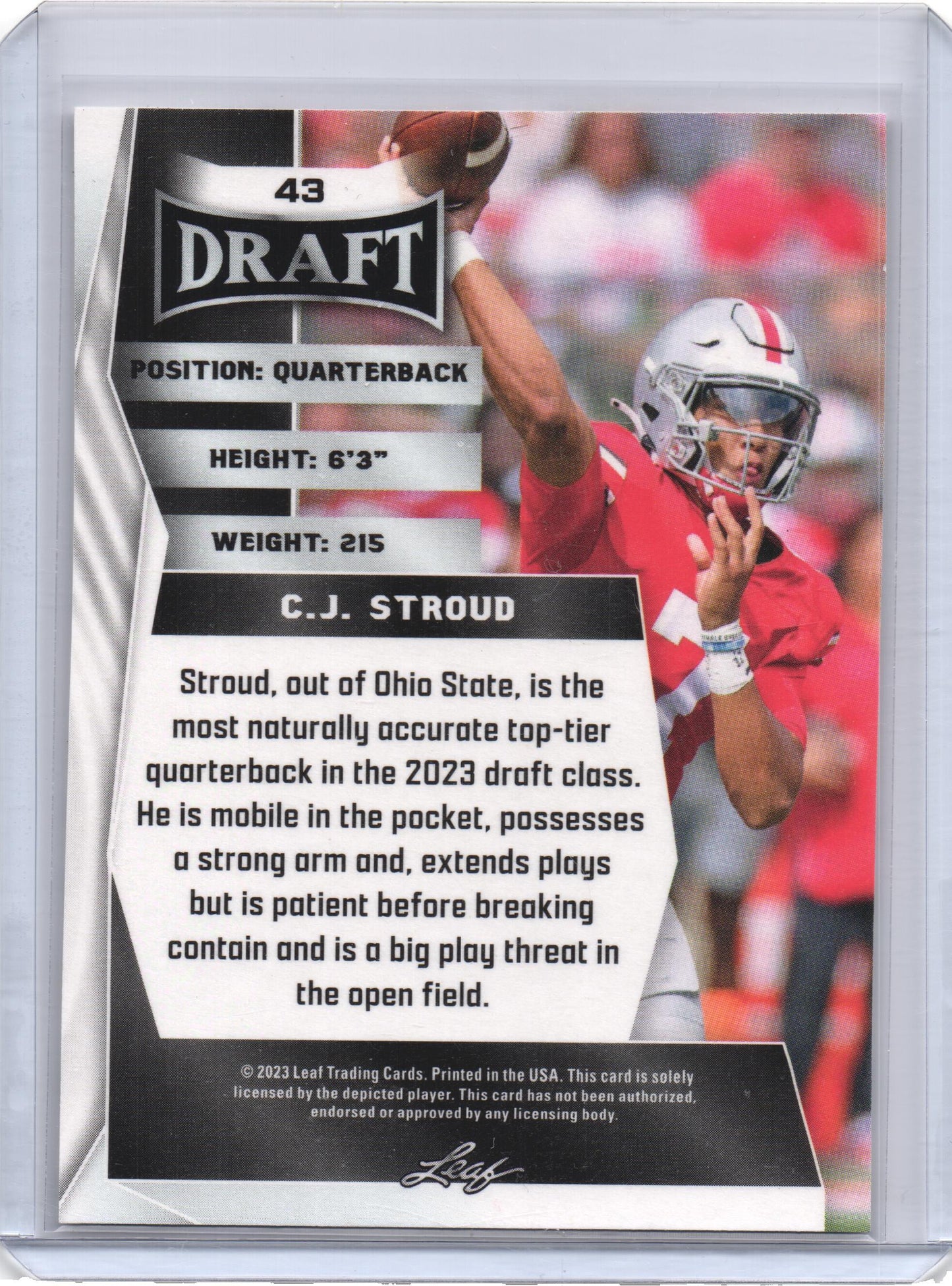 2023 Leaf Draft CJ Stroud Rookie Card RC #43 Ohio State