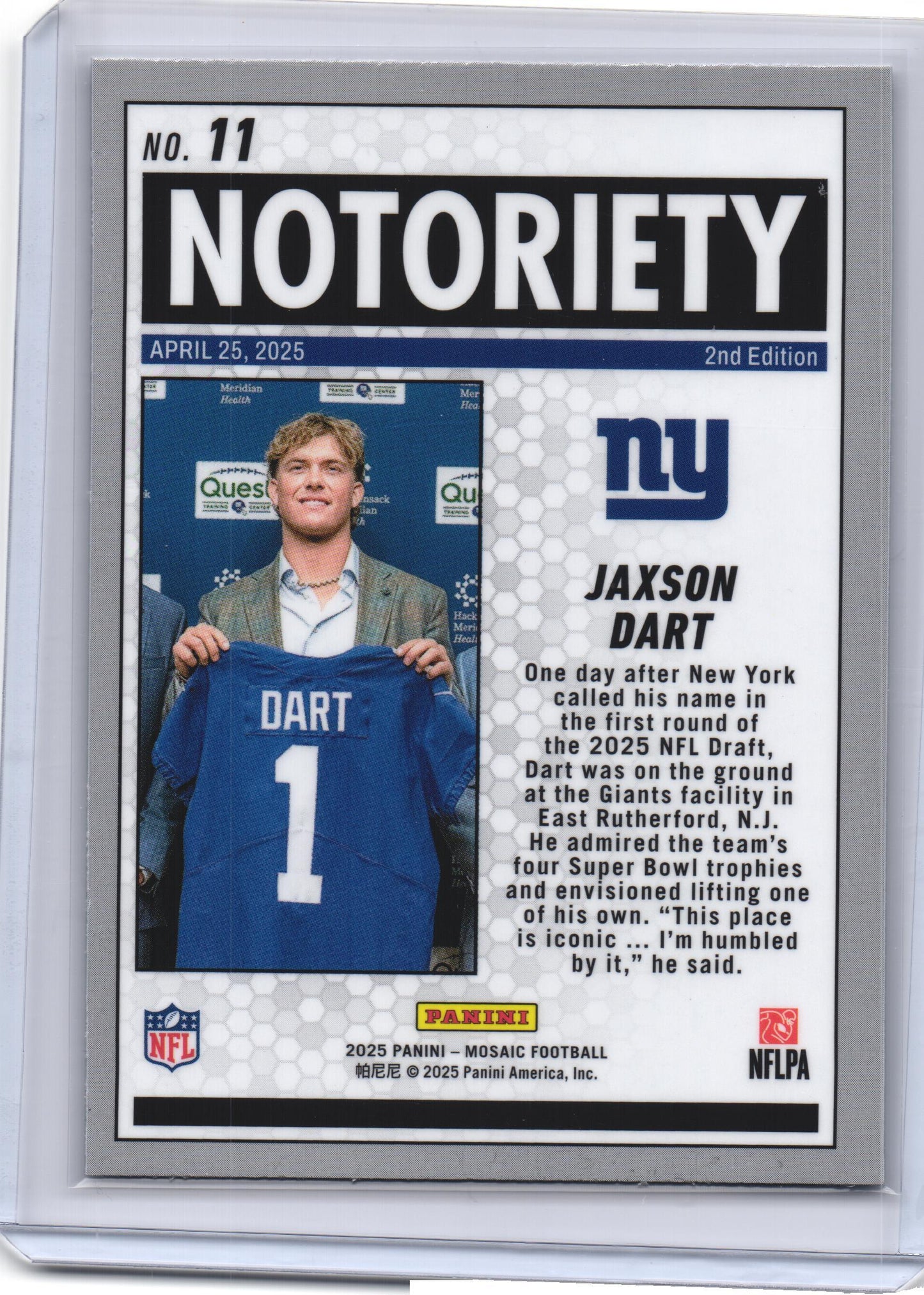Jaxson Dart 2025 Panini Mosaic #11 Notoriety Rookie RC