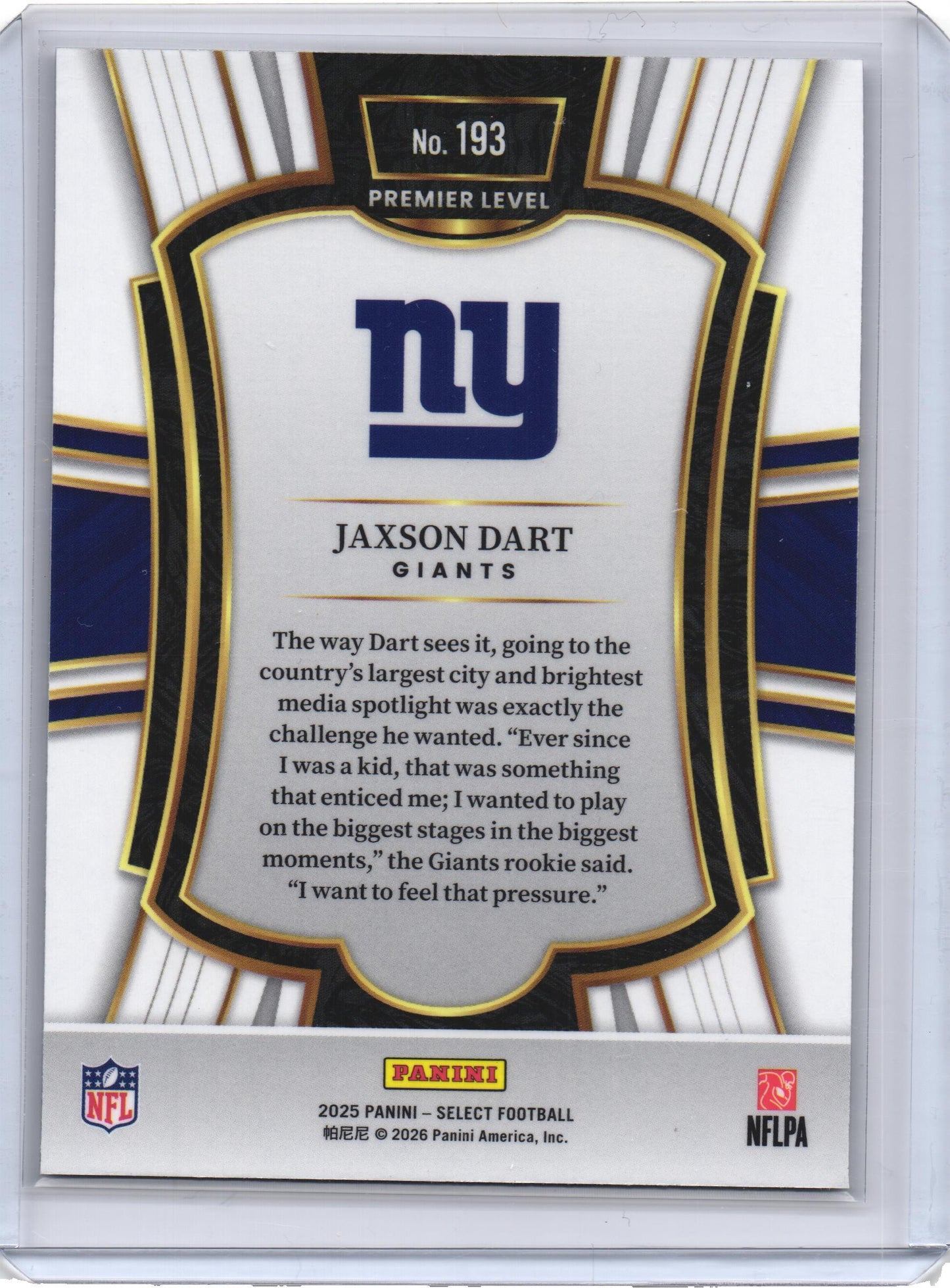 2025 Panini Select - Premier Level Jaxson Dart Rookie Card #193