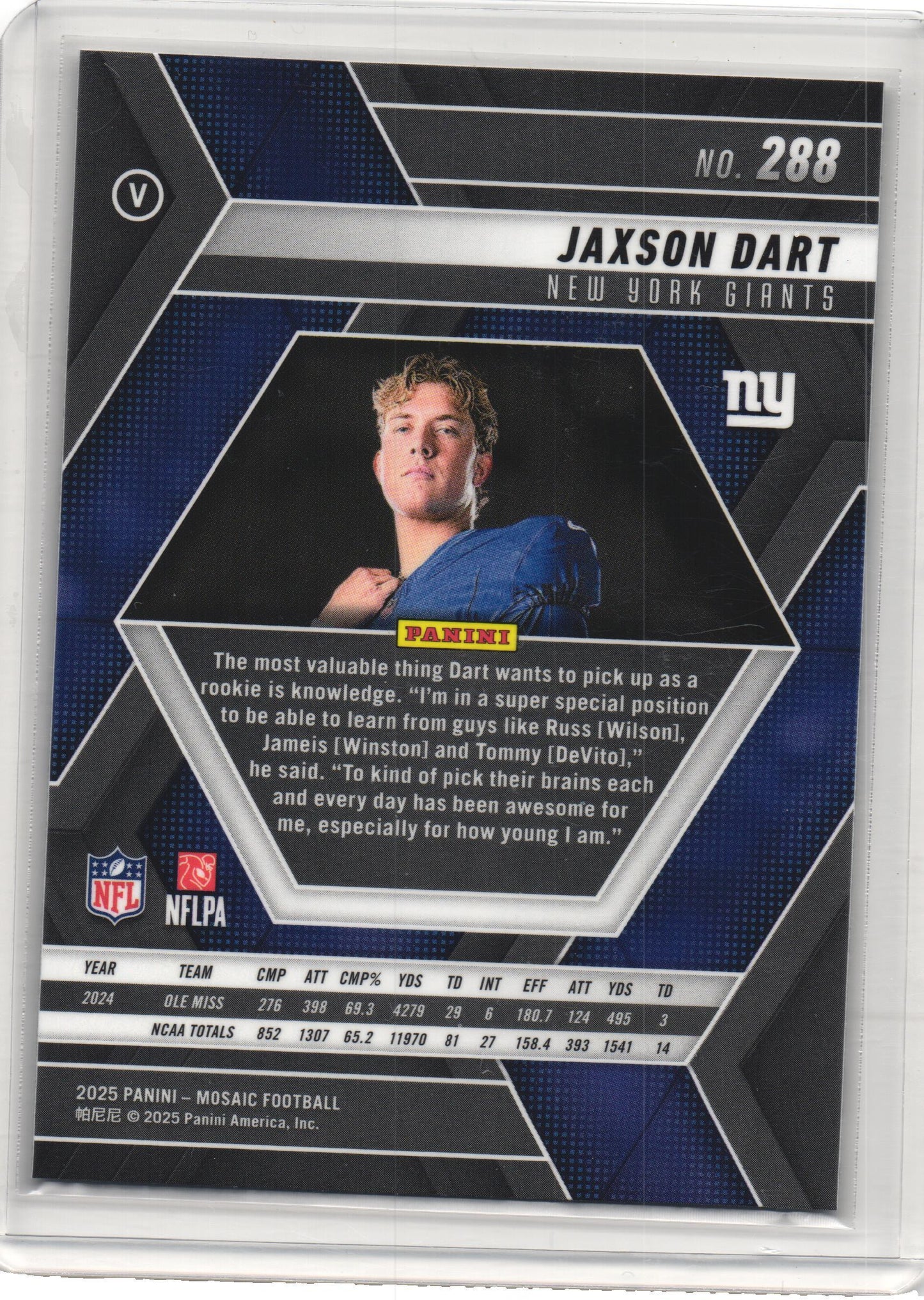 2025 Panini Mosaic Jaxson Dart Base Rookie Variation