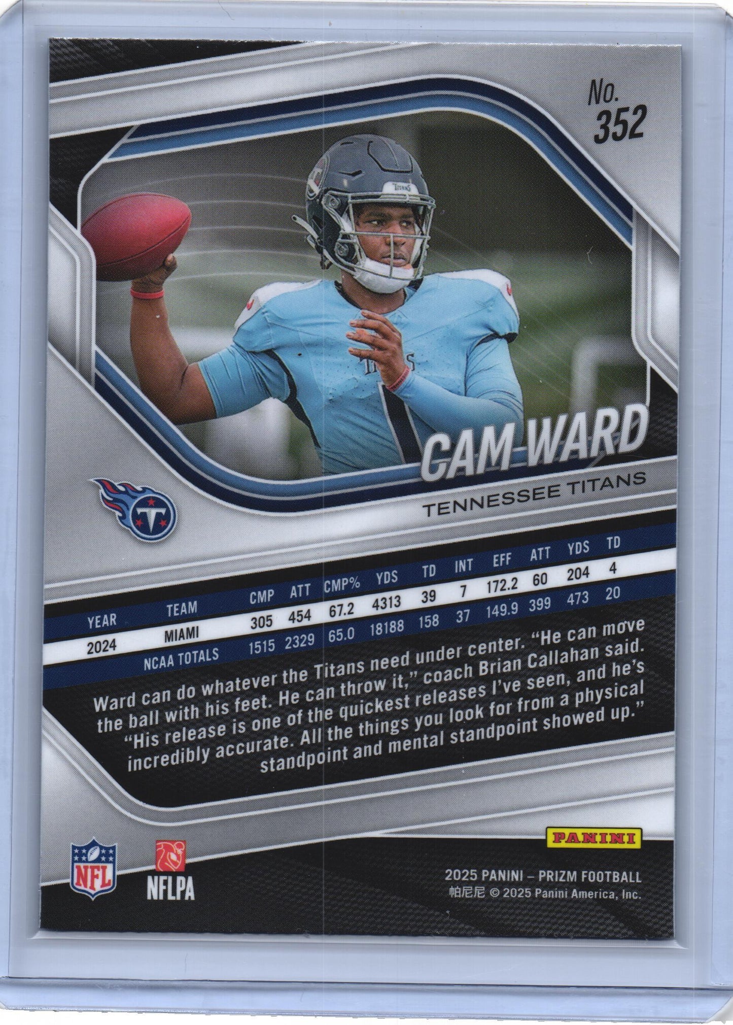 Cam Ward 2025 Panini Prizm NFL Rookie RC Base